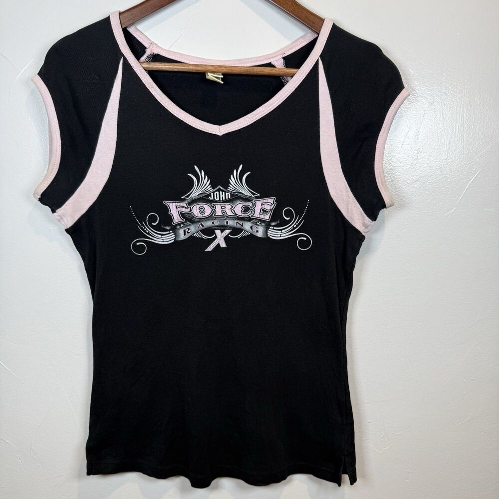 John Force Racing Shirt Fitted Black Pink Women’s Size Large